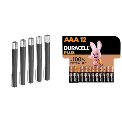 birne mit Cliptaste inkl. AAA Batterien optimal geeignet für alltägliche Einsätze im Haus Garten Garage Auto klein&handlich taschenlampe lampe werkstatt 5er Bundle Set + Duracell Plus Batterien AAA, von Ansmann