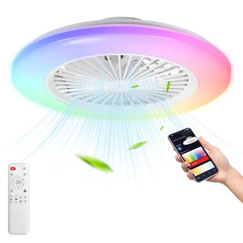 Anseoba Deckenventilator mit Beleuchtung, 50cm RGB Dimmbar Deckenlampe mit Ventilator,6 Geschwindigkeiten,3 Farbtemperaturen,Fernbedienung & App-Steuerung,Timer Funktion,Leise,für Wohnzimmer Küche von Ansobea