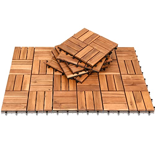 Ansobea 110er Pack Holzfliesen aus Akazien Holz,12 Latten Fliese Holzfliesen 30x30 cm - 1 m² .Balkonfliesen für Balkon, Garten & Terrasse | einfach, schnell & praktisch verlegt von Ansobea