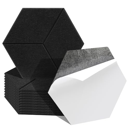 Ansobea 12 Stück Akustik Panel 30x26x0.9cm Akustikpaneele Wand Schwarz Gefühlt Gerillte Akustikschaumstoff für Tonstudio, Büro,Studio und Wanddekoration von Ansobea