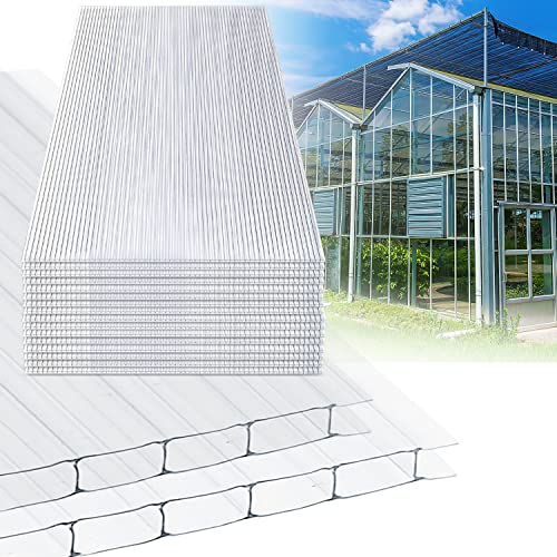 Ansobea 14x Polycarbonat Hohlkammerstegplatte Doppelstegplatte UV-beständigen Stegplatte Gewächshausplatte Für Gewächshaus Gartenbau Carports 60.5 x 121cm, 4mm | 10,25 m², Transparent von Ansobea