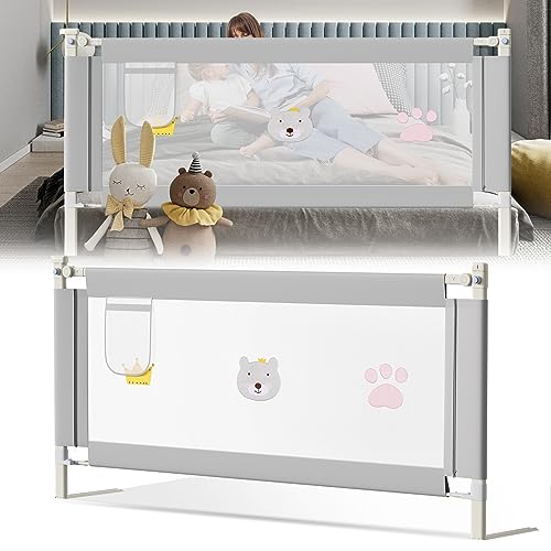 Ansobea 150cm Bettgitter｜Bettschutzgitter für Kinder｜Kinderbettgitter faltbar Kleinkindgitter｜Kinderbettschutz zur Absturzsicherung｜Einfach zu Montieren｜Grau Bestickte Ausführung von Ansobea