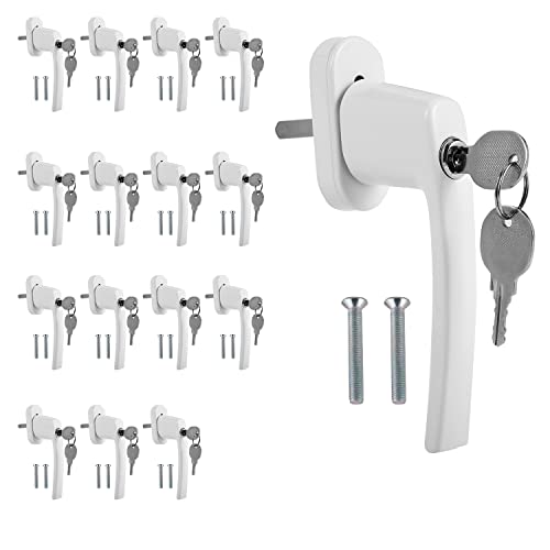 Ansobea 16x Fenstergriff Aluminium, kindersicherung mit Schloss in Stiftlänge 35mm, abschließbar Sicherheitsfenstergriff, Fensterschloss gleichschließend mit Key, Fenstergriff Weiß von Ansobea