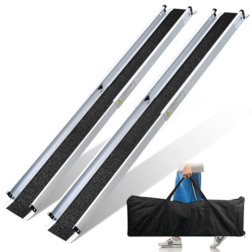 Ansobea 2 x 121-213 cm Rollstuhlrampe, Aluminium Auffahrrampe Rampe Rollstuhl bis 300 kg, Teleskoprampe mit Textiltasche, Rollstuhlrampe Klappbar, Rollstuhlrampen, Treppenrampe für Rollstuhl von Ansobea