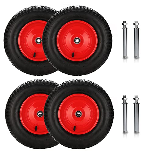 Ansobea 4x Schubkarrenrad luftbereift - Ersatzrad Gummirad Schubkarren Rad mit Achse - 4.80/4.00-8 - Durchmesser 390 mm - GelbSchwarz/Rot- Reifen mit Stahlfelge von Ansobea