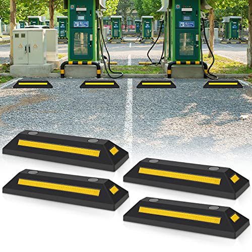 Ansobea 54x15x10cm Gummi Radstopper, 4 x Parkplatzbegrenzung, Parkplatzsperre mit Gelb Reflektierende Streifen, Parkstopper mit Dehnschraube, Parkplatzsperren für Parkplätze Garage Parkhäuser von Ansobea