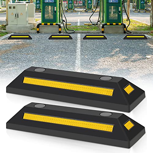 Ansobea 54x15x10cm Gummi Radstopper, Parkplatzbegrenzung, Parkplatzsperre mit Gelb Reflektierende Streifen, Parkstopper mit Dehnschraube, Parkplatzsperren für Parkplätze Garage Parkhäuser (2 Stück) von Ansobea