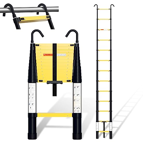 Ansobea Aluminium Teleskopleiter 3,8m mit Stabilisator und Abnehmbarem Haken, Ausziehleiter Hohe Mehrzweckleiter 150kg Tragkraft, Leiter Ausziehbar von Ansobea