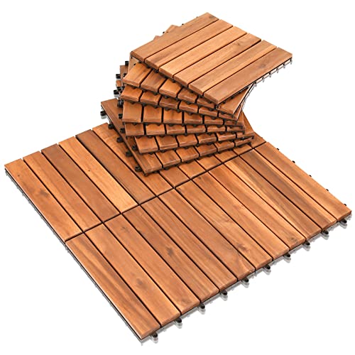 Ansobea Balkon Boden, Akazienholz 30x30cm Terrassenfliesen 22Stück 2㎡,Terassenboden Außen,Klickfliesen Terrasse Mosaik für Garten Patio (6 Latten) von Ansobea