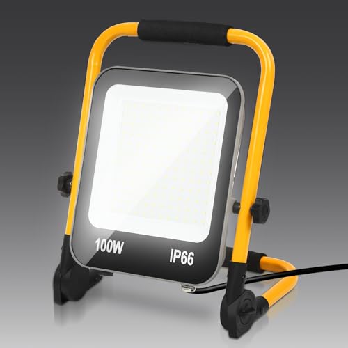 Ansobea Baustrahler LED, 100W Baustellenstrahler Arbeitsleuchte 10000LM 6000K,Baulampe Led mit 3M Kabel und Faltbarer Ständer,Baustellenlampe IP66 Wasserdicht von Ansobea
