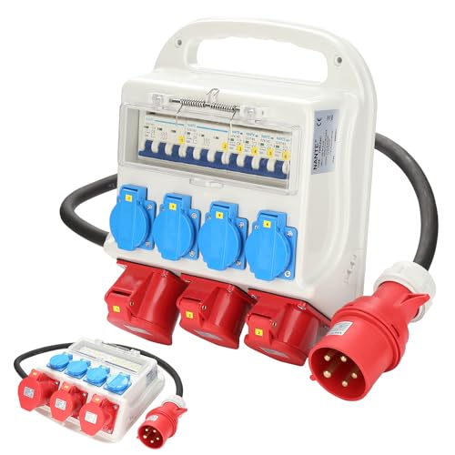 Ansobea Baustromverteiler 32A, Stromverteiler 16A mit Leitungsschutzschalter, Wandverteiler Mit Sicherheitsklappdeckeln und Leitung, Cee Verteiler 4x230V+2x16A 400V CEE+1x32A 400V CEE von Ansobea