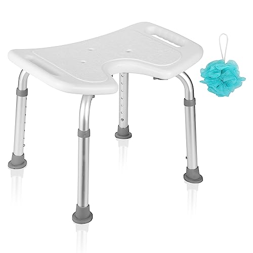 Ansobea Duschhocker für senioren Badhocker 7-Fach höhenverstellbar 41-56 cm Duschstuhl mit U-Typ Hygieneausschnitt Badezimmerhocker Stabil für die dusche von Ansobea