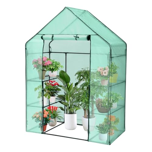 Ansobea Gewächshaus Foliengewächshaus Tomatenhaus 130g PE-Plane Treibhaus mit Regale für Pflanzen, 143 x 73 x 195cm, Grün Wasserdicht und Winddicht für Balkon und Garten von Ansobea