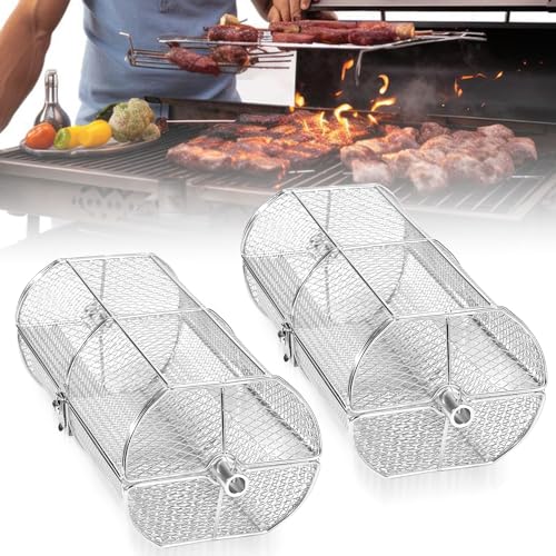 Ansobea Grillkorb Edelstahl für Drehspieß, Zylindrischer Grillkorb (⌀ max 15mm), Grillkorb Gemüse, Grillkorb Rund, Ideales Zubehör für Grills, Grillgeräte, Gasgrills von Ansobea