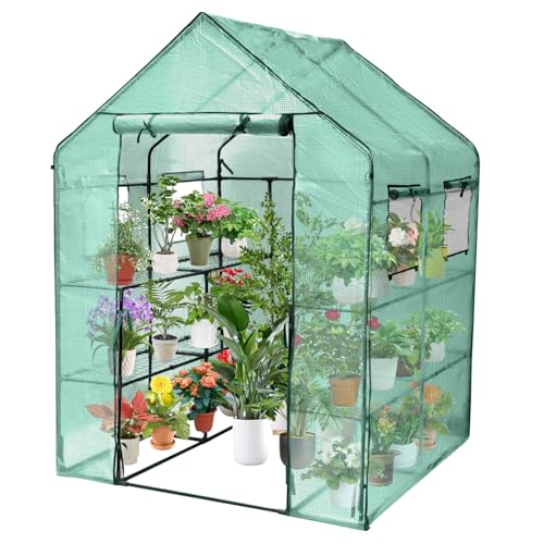 Ansobea Grün Gewächshaus Groß 143 x 143 x 195cm Foliengewächshaus Tomatengewächshaus Treibhaus Anzuchthaus Gartenhaus Frühbeet 130g PE-Plane Gemüse Gewächshaus von Ansobea