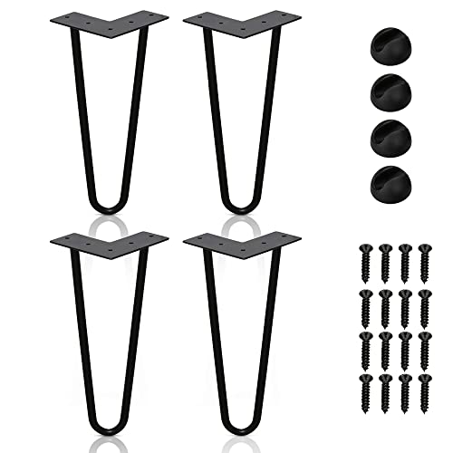 Ansobea Haarnadel Tischbeine 4er Set, Tischbeine Metall Schwarz mit 2-Stange Bein,Hairpin Leg für Schreibtisch,Tisch und Kaffeetisch,Hairpin Tischbeine mit Bodenschoner und Schrauben（20cm） von Ansobea