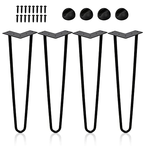 Ansobea Haarnadel Tischbeine 4er Set, Metall Schwarz mit 2-Stange Bein, Hairpin Leg für Schreibtisch, Kaffeetisch, mit Bodenschoner und Schrauben (35cm) von Ansobea