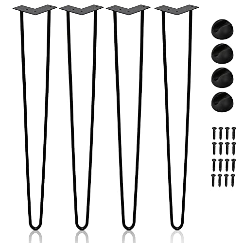 Ansobea Haarnadel Tischbeine 4er Set, Tischbeine Metall Schwarz mit 2-Stange Bein,Hairpin Leg für Schreibtisch,Tisch und Kaffeetisch,Hairpin Tischbeine mit Bodenschoner und Schrauben（61cm） von Ansobea