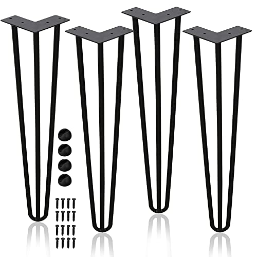 Ansobea Haarnadel Tischbeine 4er Set, Metall Schwarz mit 3-Stange Bein, Hairpin Leg für Schreibtisch, Kaffeetisch, mit Bodenschoner und Schrauben (30cm) von Ansobea