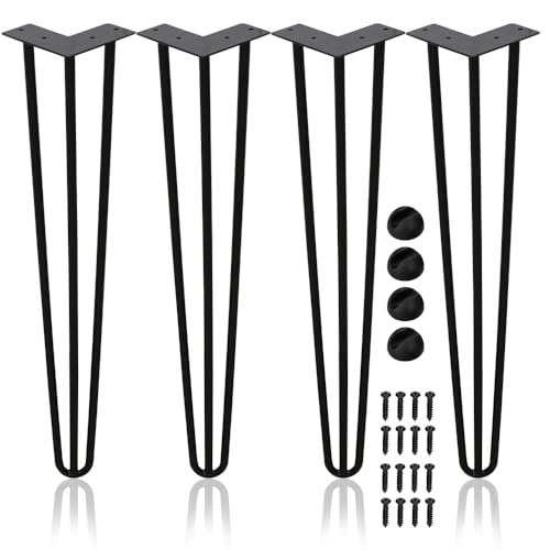 Ansobea Haarnadel Tischbeine 4er Set, Tischbeine Metall Schwarz mit 3-Stange Bein,Hairpin Leg für Schreibtisch,Tisch und Kaffeetisch,Hairpin Tischbeine mit Bodenschoner und Schrauben（35cm） von Ansobea