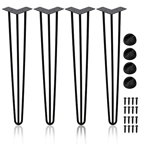 Ansobea Haarnadel Tischbeine 4er Set, Tischbeine Metall Schwarz mit 3-Stange Bein,Hairpin Leg für Schreibtisch,Tisch und Kaffeetisch,Hairpin Tischbeine mit Bodenschoner und Schrauben（40cm） von Ansobea