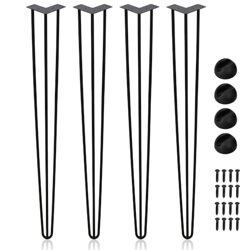 Ansobea Haarnadel Tischbeine 4er Set, Tischbeine Metall Schwarz mit 3-Stange Bein,Hairpin Leg für Schreibtisch,Tisch und Kaffeetisch,Hairpin Tischbeine mit Bodenschoner und Schrauben（61cm） von Ansobea