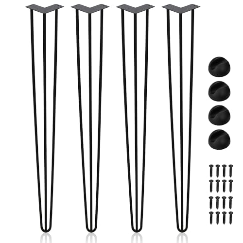 Ansobea Haarnadel Tischbeine 4er Set, Metall Schwarz mit 3-Stange Bein, Hairpin Leg für Schreibtisch, Kaffeetisch, mit Bodenschoner und Schrauben (61cm) von Ansobea