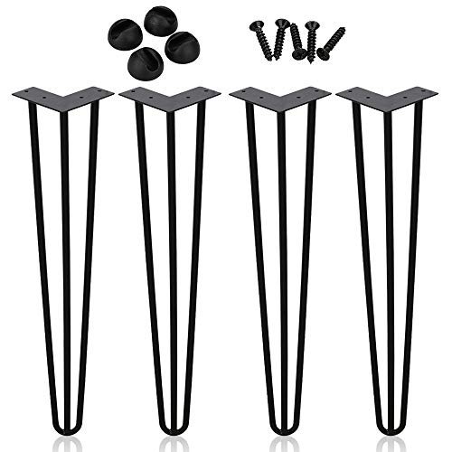 Ansobea Hairpin Legs tischbeine Metall schwarz Tischkufen Haarnadel Tischbein 12 mm, Hairpin Legs aus Stahl, 3-Stange Bein, 72 cm 4 Stück von Ansobea