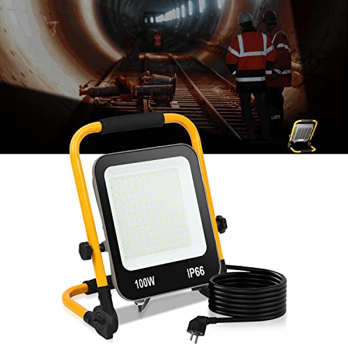 Ansobea LED Baustrahler 100W 10000LM, arbeitsleuchte led akku 6000K Tageslichtweiß, LED baustellenlampe mit Stecker, baustellenlampe mit 3M Kabel und Wasserdicht IP66 von Ansobea