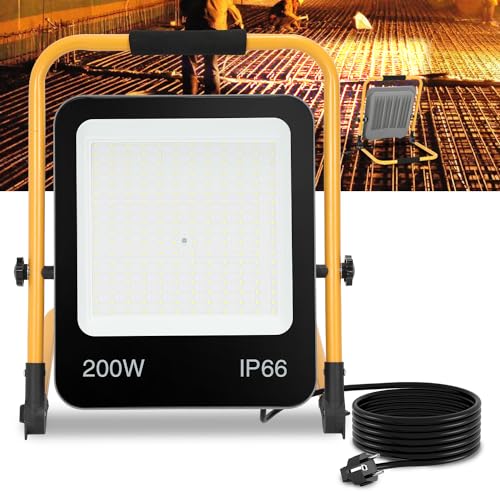 Ansobea LED Baustrahler 200W 16000LM, arbeitsleuchte LED akku 6000K Tageslichtweiß, LED baustellenlampe mit Stecker, baustellenlampe mit 3M Kabel und Wasserdicht IP66 von Ansobea
