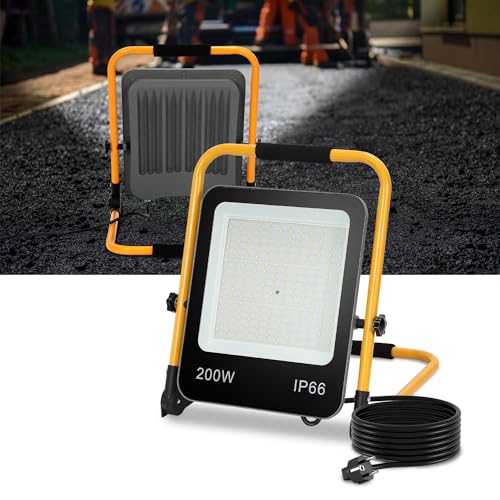 Ansobea LED Baustrahler 200W 16000LM x2, arbeitsleuchte LED akku 6000K Tageslichtweiß, LED baustellenlampe mit Stecker, baustellenlampe mit 3M Kabel und Wasserdicht IP66 von Ansobea