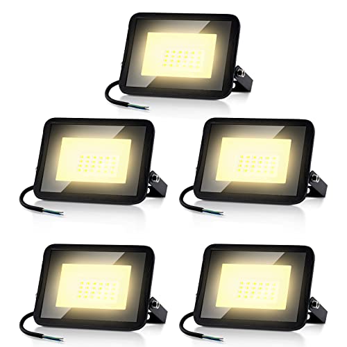 Ansobea LED Strahler Außen 10W, LED Außenstrahler Superhell 900LM, 3000K Warmweiß IP66 Wasserfest Baustrahler, Led aussenstrahler für Hinterhof,Auffahrt,Garage,Garten（5pcs） von Ansobea