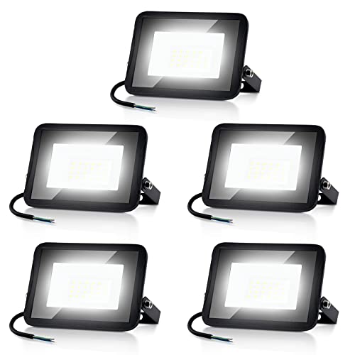 Ansobea LED Strahler Außen 10W, LED Außenstrahler Superhell 900LM, 6000K Kaltweiß IP66 Wasserfest Baustrahler, Led aussenstrahler für Hinterhof,Auffahrt,Garage,Garten（5pcs） von Ansobea