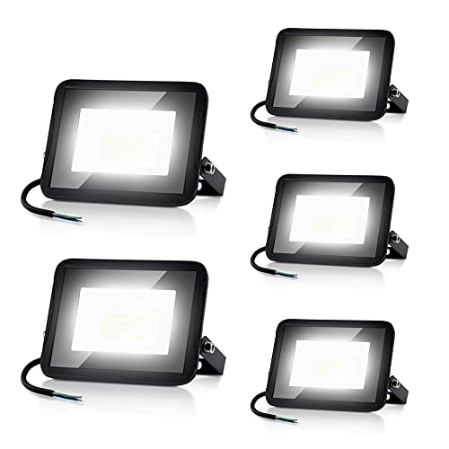 Ansobea LED Strahler Außen 20W, LED Außenstrahler Superhell 1700LM, 6000K Kaltweiß IP66 Wasserfest Baustrahler, Led aussenstrahler für Hinterhof,Auffahrt,Garage,Garten（5pcs） von Ansobea