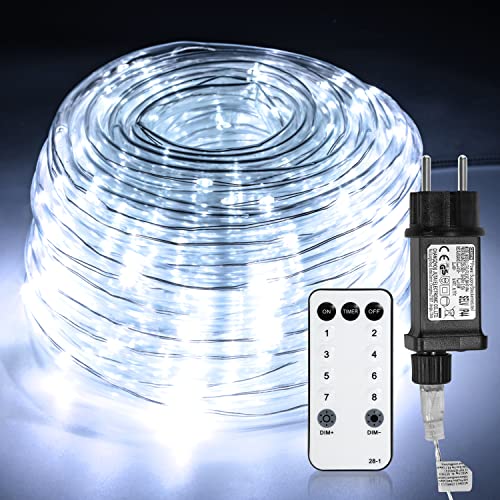 Ansobea Lichterschlauch Aussen 20M 200LEDs, Lichtschlauch Außen Innen 8 Modi Lichtschlauch für Weihnachten, Party. lichterschlauch mit Fernsteuerung. Wasserdicht Außenlichterkette-Weiß von Ansobea