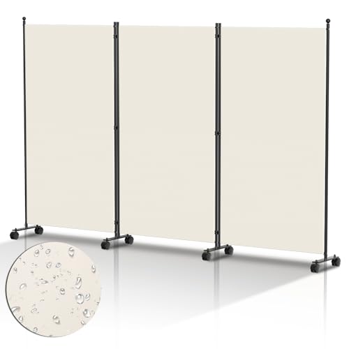 Ansobea Paravent Raumteiler auf Rollen, Trennwand Faltbar 3-teilig 263x181x30cm,Sichtschutzwand für Schlafzimmer,Trennwand Sichtschutz aus Polyesterfaser,Paravent Einfache Installation（Beige） von Ansobea