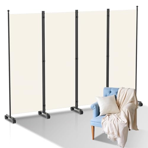 Ansobea Paravent Raumteiler auf Rollen, Trennwand Faltbar 4-teilig 228x181x30cm,Sichtschutzwand,Spanische Wand Sichtschutz aus Polyesterfaser,Paravent Einfache Installation（Beige） von Ansobea