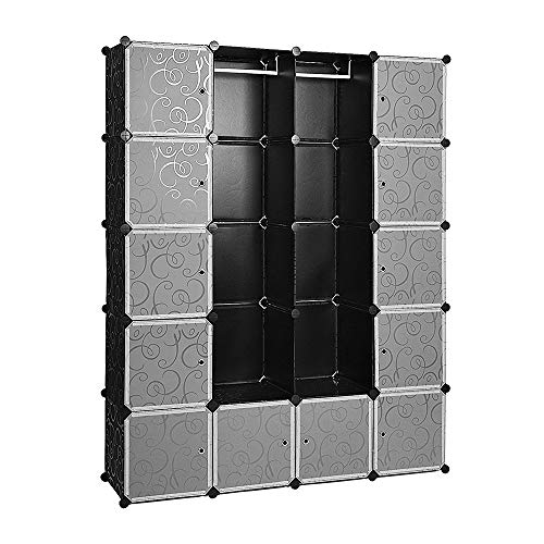 Ansobea Regalsystem Kunstoff Kleiderschrank mit Türen Steckregal mit 20 Würfeln stapelbar Schuhregal Bücherregal für Kleidung, Spielzeug, Schuhe, Bücher 180 * 142 * 37CM von Ansobea