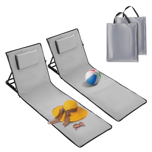 Ansobea Strandliege Sonnenliege Strandmatte,2 Piece klappbar Strandmatte tragbar zusammenklappbar Outdoorliege grau,5-stufig verstellbar inklusive Tragetasche -Hellgrau von Ansobea