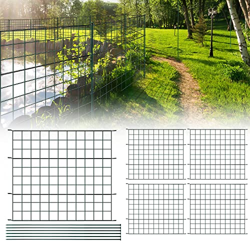 Ansobea Teichzaun, Teichzaun steckzaun mit 5 Zaunelemente und 6 Gartenzaun Metall, Befestigungsstäben zierzaun, Gitterzaun Set ür den Garten, Zaun für Hunde, Gerade von Ansobea