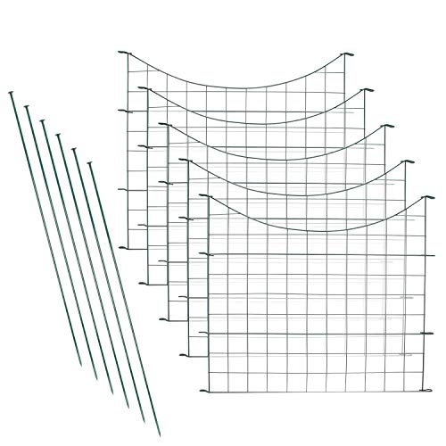 Ansobea Teichzaun Gartenzaun Komplettset Steckzaun 5 Zaunelemente 6 Befestigungsstäbe Zaun für den Garten, Gitterzaun Set Zaun Garten Hundezaun Gartenzaun Metall Grün - Unterbogen von Ansobea