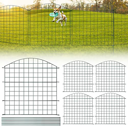 Ansobea Teichzaun Set KomplettSet mit 10 Zaunelementen und 12 Befestigungsstäben Welpanauslauf Metall Gartenzaun Freigehege (Oberbogen,Grün) von Ansobea