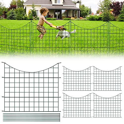 Ansobea Teichzaun Set KomplettSet mit 10 Zaunelementen und 12 Befestigungsstäben Welpanauslauf Metall Gartenzaun Freigehege (Unterbogen,Grün) von Ansobea