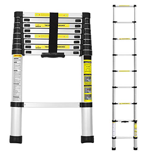 Ansobea Teleskopleiter, 2,6M Ausziehbare Leiter Aluminium, Rutschfester Klappleiter, Stehleiter Mehrzweckleiter, 150 kg 330 Pfund Belastbarkeit, Aluminiumleiter 9 Sprossen von Ansobea