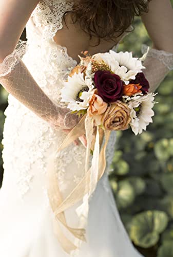Ansofi Vintage Hochzeitsstrauß Braut Brautsträuße Gebrannter Orange Brautjungfernstrauß Künstliche Sonnenblume Rose Blumen für Zeremonie Party Kirche von Ansofi