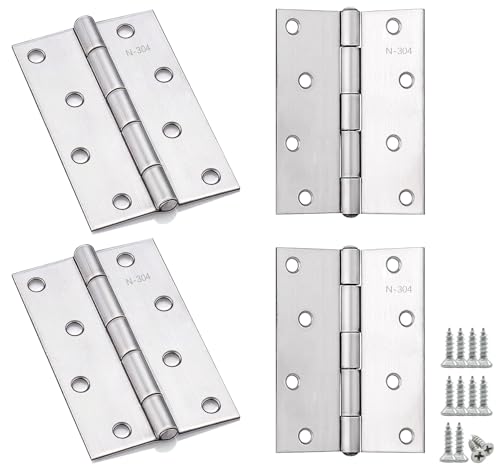 4 Stück Scharniere Klappbar 100mm x 70mm, Edelstahl Scharnier Klavierband Scharnieren Klein Scharnierband, Türscharnier für Türen Fenster Schränke mit 48 Stück Schrauben von Anstore