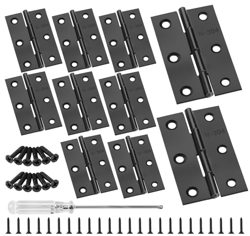 Anstore 10 Stück Scharniere Klappbar Schwarz 66x42x1MM Edelstahl Scharnier Klavierband Scharnieren mit 60 Schrauben 5x15MM und Schraubschrauber 118MM, Klein Scharnierband für Türen Fenster Schränke von Anstore