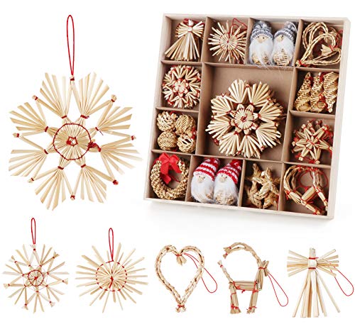 Anstore 14-teiliges Strohsterne Set, Weihnachtsbaumschmuck Deko aus Stroh, Strohsterne Baumschmuck Weihnachtsdekoration von Anstore