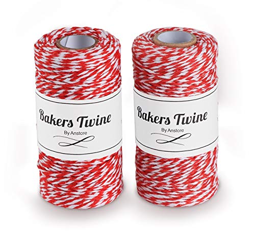 Anstore 200m Rot und Weiß Bindfäden, Baumwolle Bäcker Schnur Ideal zum Backen, Fleisch anrichten, Handarbeiten, Geschenke Verpacken an Weihnachten von Anstore