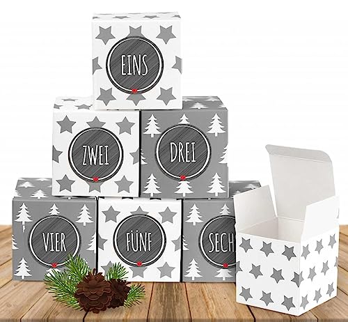 Anstore 24 weihnachtliche Adventswürfel mit 24 Zahlenaufklebern für einen DIY Adventskalender zum Basteln und Befüllen, 24 Schachteln von Anstore